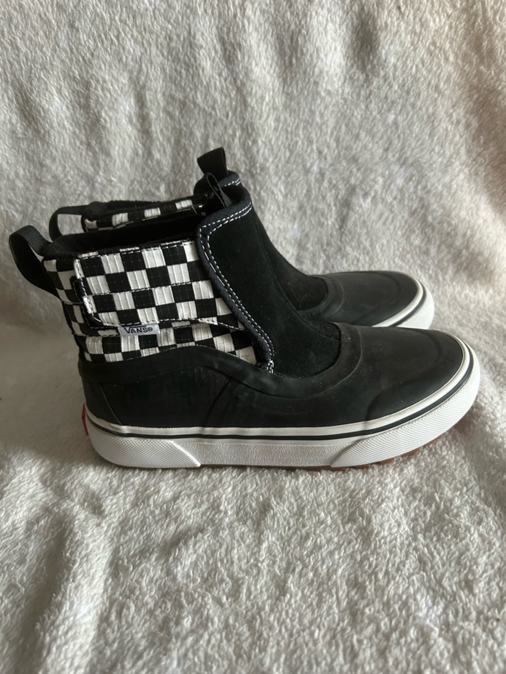 Vans MTE Kids Black and White Checkerboard High-Top Slip-On Sneakers